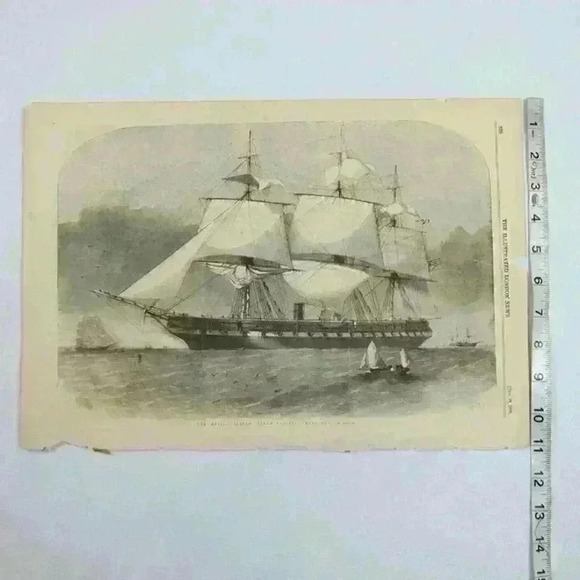 Art Print United States Steam Frigate Merrimack Naval Ship Seascape Antique 1856 - Picture 10 of 12
